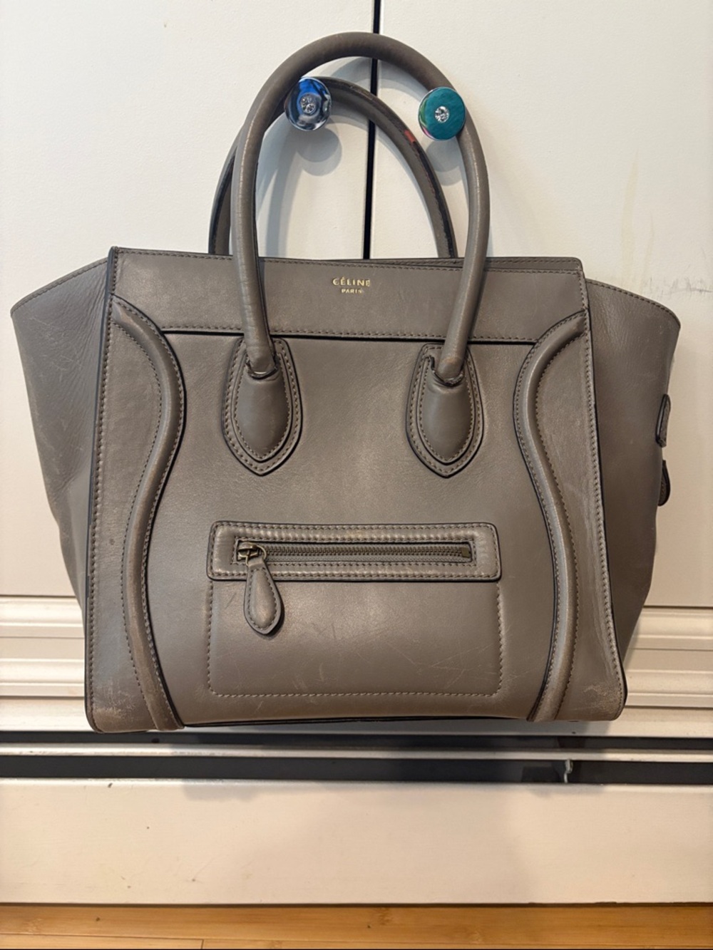Grey Leather Luggage Tote